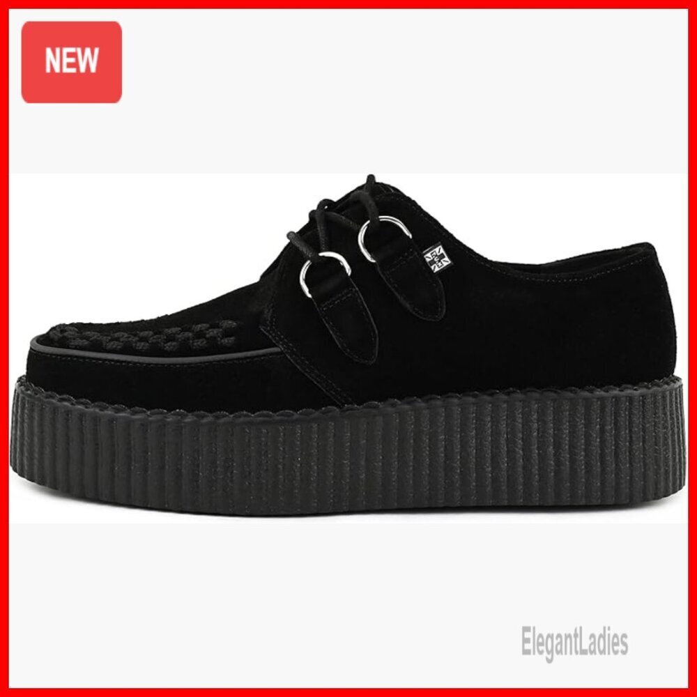 Platform Oxford Shoes with Memory Foam Insole, Suede Lace-Up Creepers